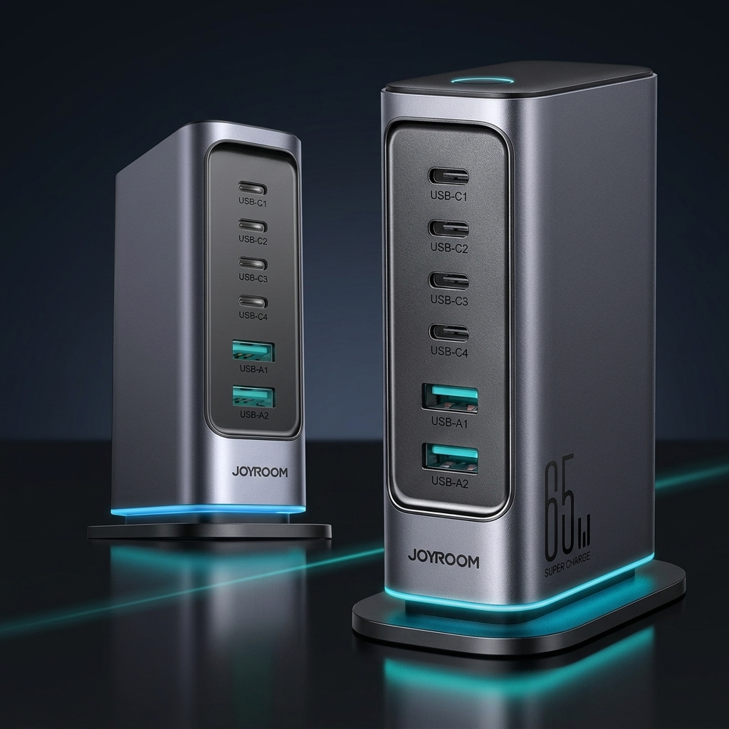 JOYROOM 65W Desktop Fast Charging Station (6-Port USB & USB-C Charger)